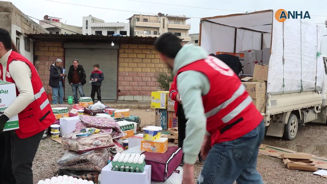 ⁣استمرار توزيع المساعدات على المهجرين وإرسال معدّات طبية لمشفى الشعب في قامشلو