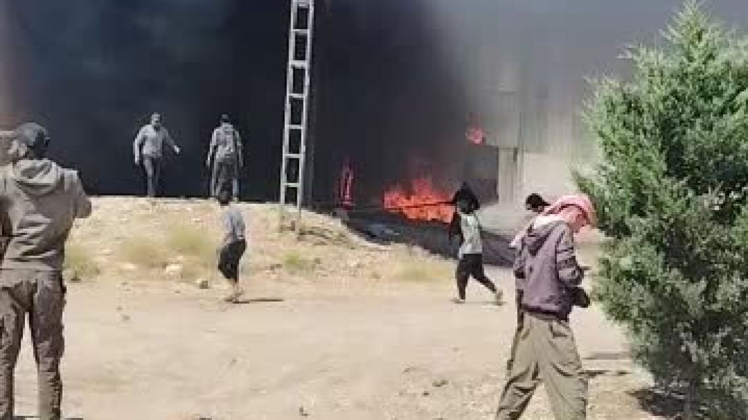 اندلاع حريق في مستودع أعلاف بتربه سبيه نتيجة انفجار خزان مازوت